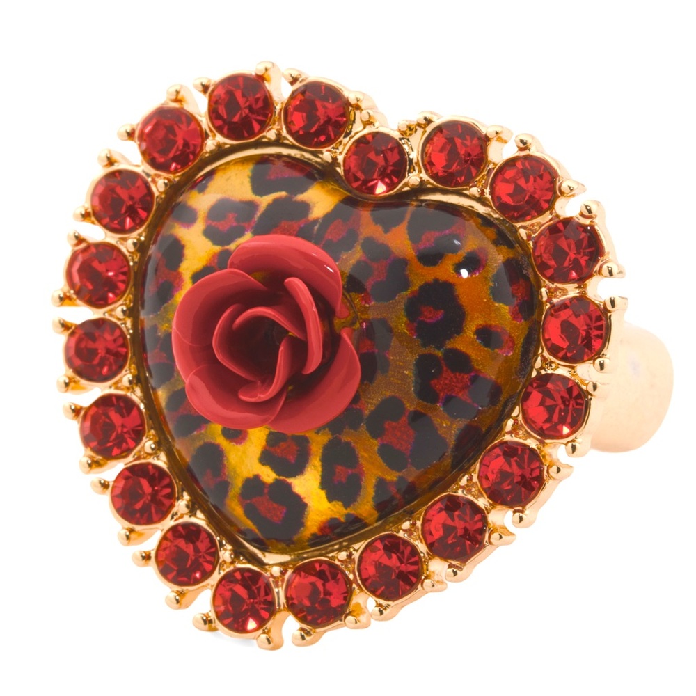 Betsey Johnson Rose Leopard Heart Ring